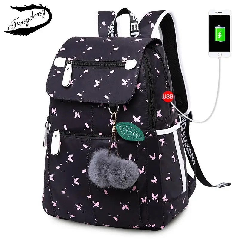 Butterfly black Fengdong, детский рюкзак, водонепроницаемый рюкзак для девочек, школьная сумка для подростков, для младших школьников, для студентов, Mochila Escolar Feminina - Цвет: Butterfly black
