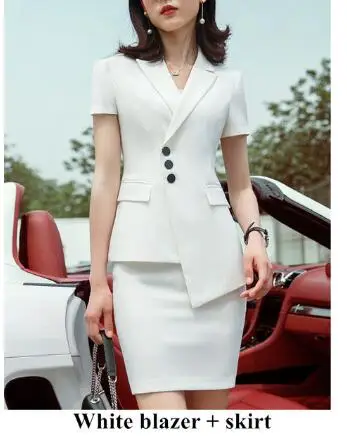 skirt suitwhite Летняя одежда для Женская юбка костюм OL Формальный Бизнес Тонкий Блейзер с короткими рукавами и брюки офисные женские большие размеры Рабочая одежда - Цвет: skirt suitwhite
