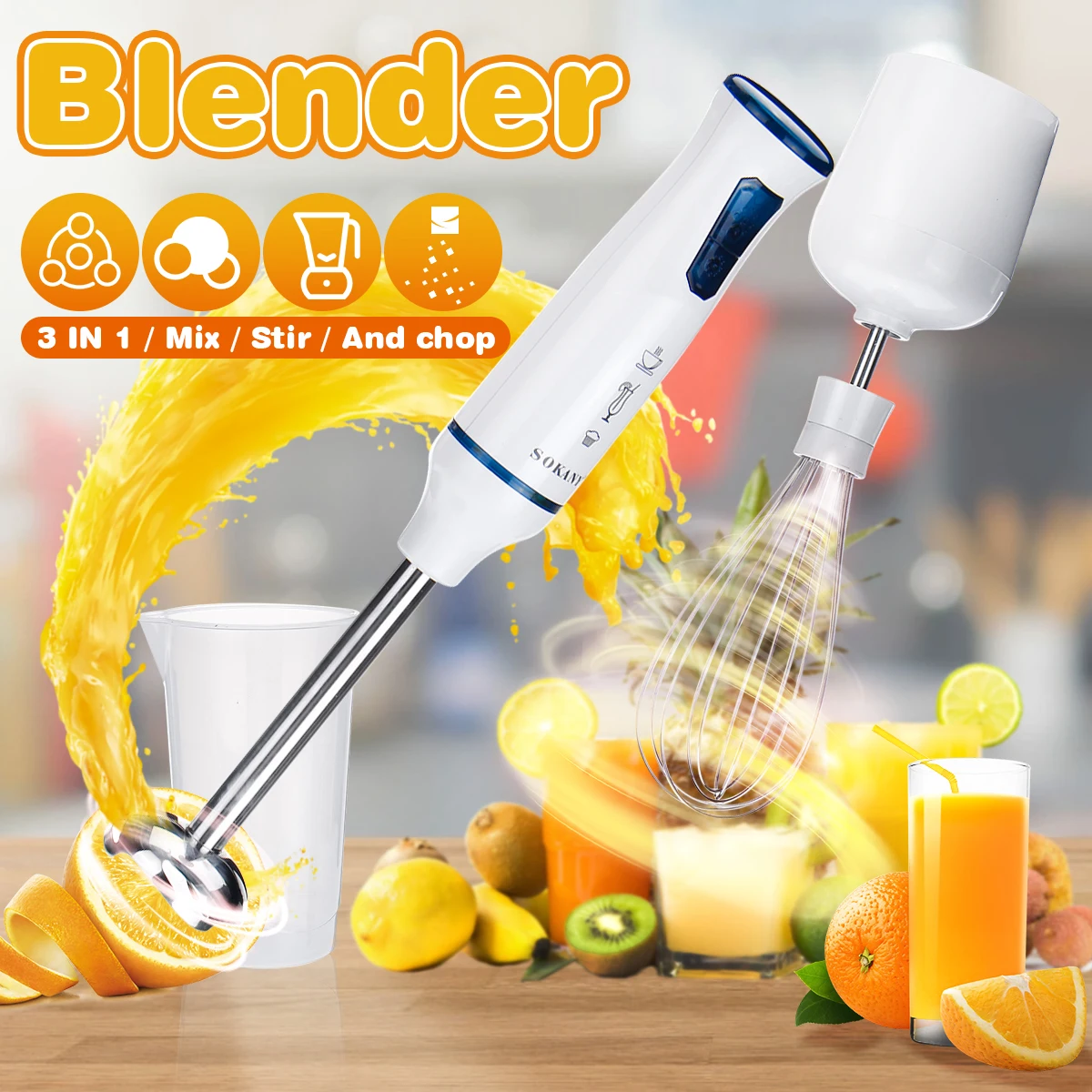Sokany 3in1 1000w Electric Stick Hand Blender Mixer Baby Food Processor