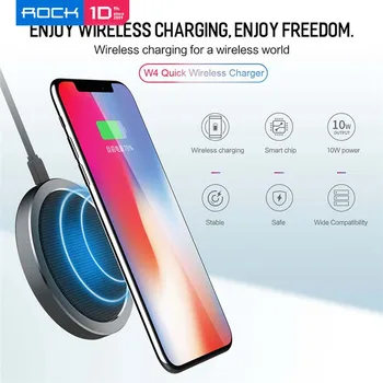 

ROCK 10W W4 2A Qi Wireless Charger for IPhone X 11 pro max Fast Charging Disk Charger for Samsung S9 S10 s20+ wireless charger