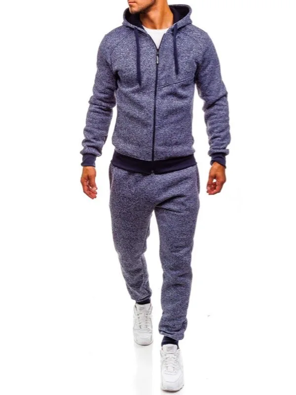 Navy blue ZOGAA/мужской спортивный костюм больших размеров, Повседневный, однотонный, уличная, мужской спортивный костюм, комплект из 2 предметов, штаны и топы, штаны для бега, спортивный костюм для мужчин - Цвет: Navy blue