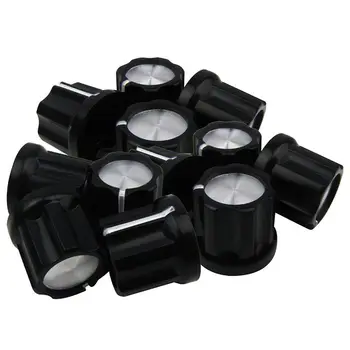 

TOP!-0degree Guitar Pot Knob Bass Guitar Amp Knobs Buttons D-Type Shaft Potentiometer Pots Knobs, Black Cap Silver Top, Pack Of