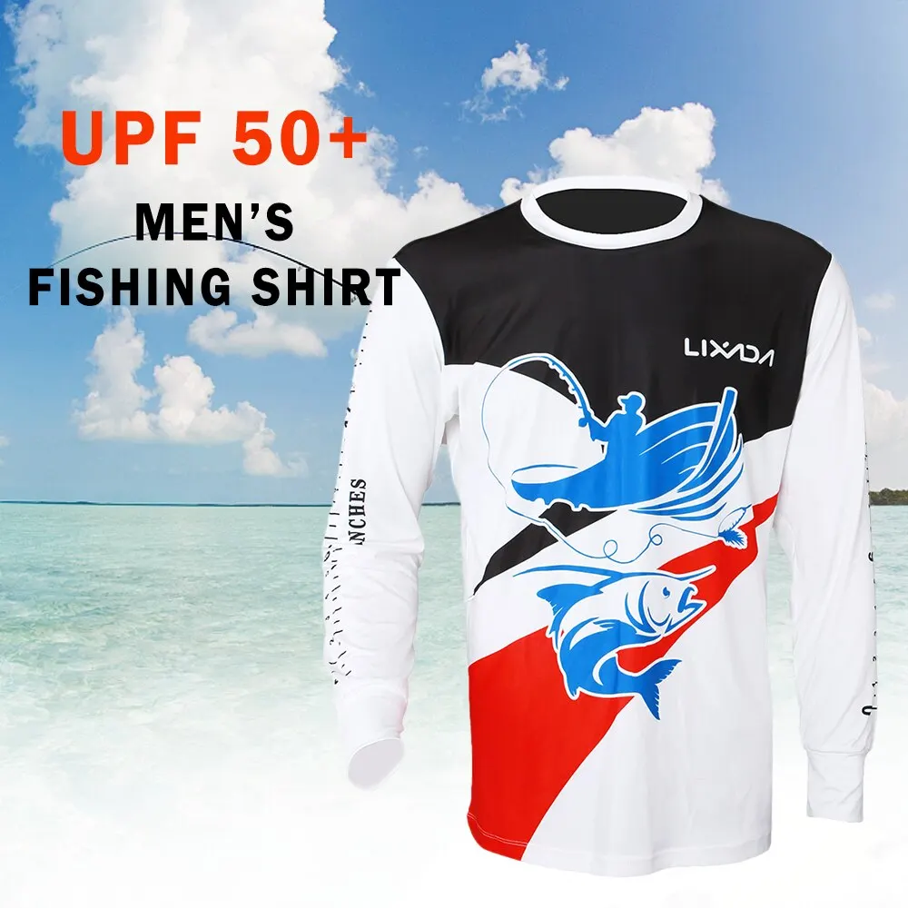 Lixada Outdoor Breathable Sunscreen Fishing Shirt Fishing Clothing Men Quick Drying UPF 50+ Long Sleeve Hooded Fishing Shirt