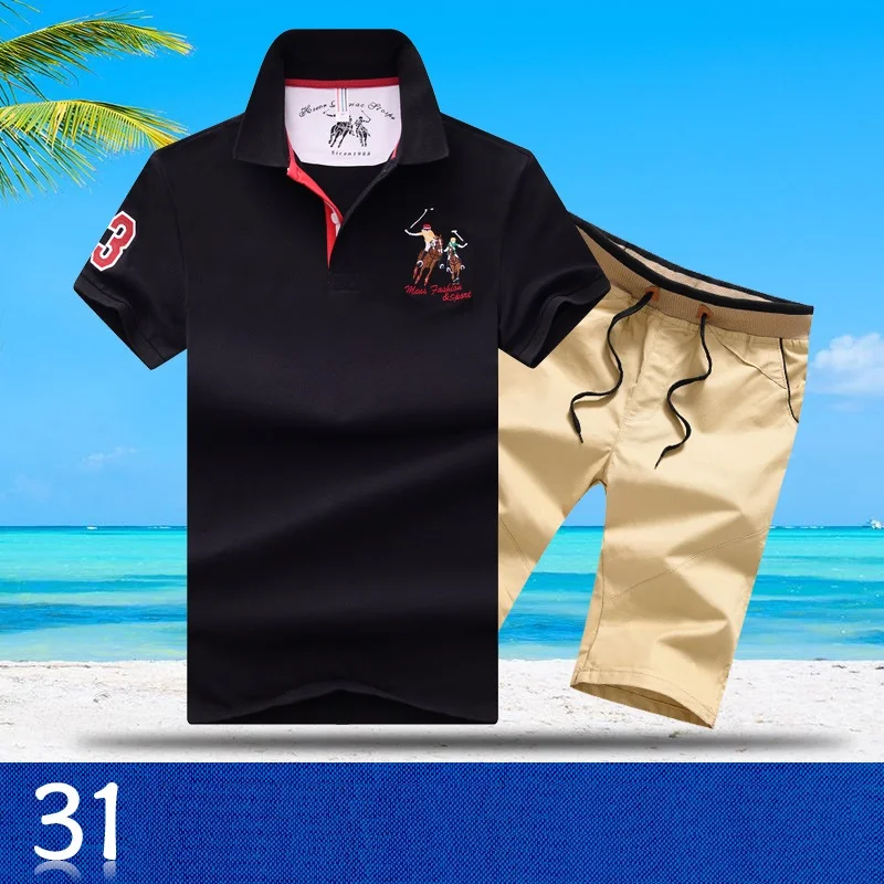 AZ-1813 31 Aismz мужской спортивный костюм Moletom Masculino, комплект брендовых спортивных костюмов с вышивкой, костюмы для поло, летний топ, мужской комплект из 2 предметов, футболка и шорты - Цвет: AZ-1813 31