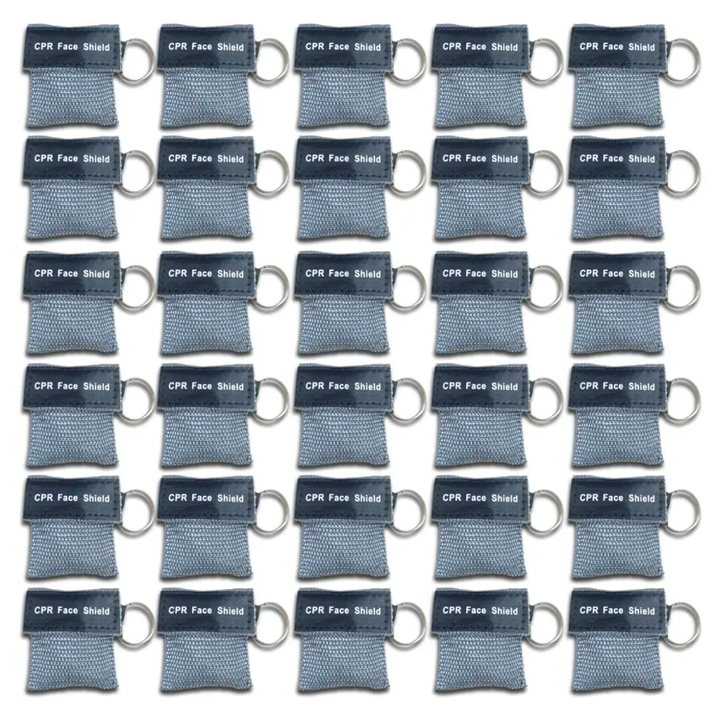 100Pcs/Lot CPR Face Resuscitator Mask One-way Valve Keychain Mouth To Mouth Emergency Rescue Training Mask With Gray Nylon Bag