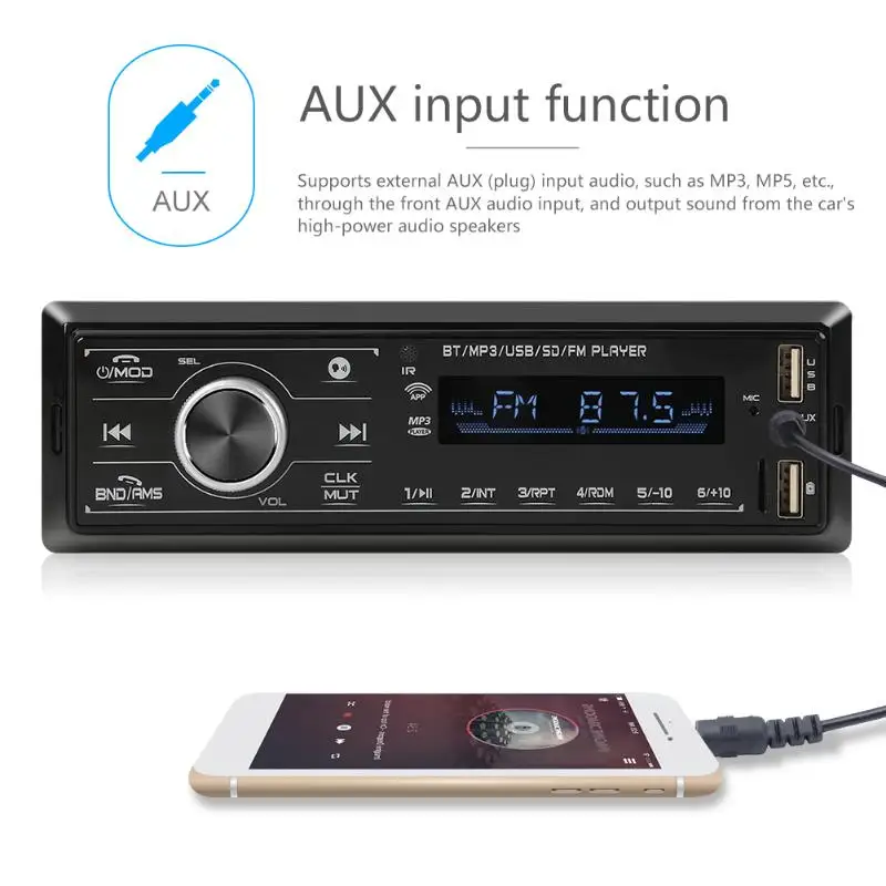 VODOOL 3206 1 DIN автомобильный стерео MP3 плеер Bluetooth авторадио FM радио в тире головное устройство USB TF AUX-IN мультимедийный плеер
