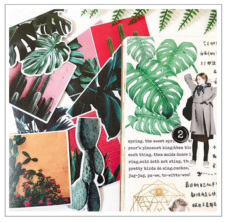 15Pcs/Pack Diary Broad Leaves Green Planting Bamboo Sticker DIY Craft Scrapbooking Album Journal Planner Decorative Stickers