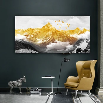 

WANGART Large Size Golden Snow Mountain Abstract Canvas Paintings Print Poster Oil Painting For Living Room modern home