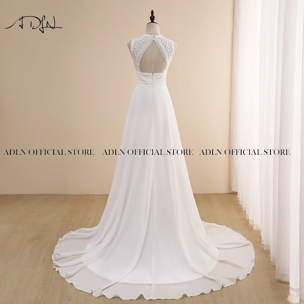 ADLN Jewel Chiffon Beach Wedding Dress Customized Lace Boho Bride  Sexy Back Bohemian  Gown Custom Made Vestidos de novia 2