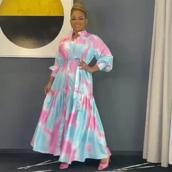 African Dresses For Women Nigerian Clothes Ankara Dashiki Long Dress Embroidered Kaftan Robe Real Silk Cake Dress With Belt