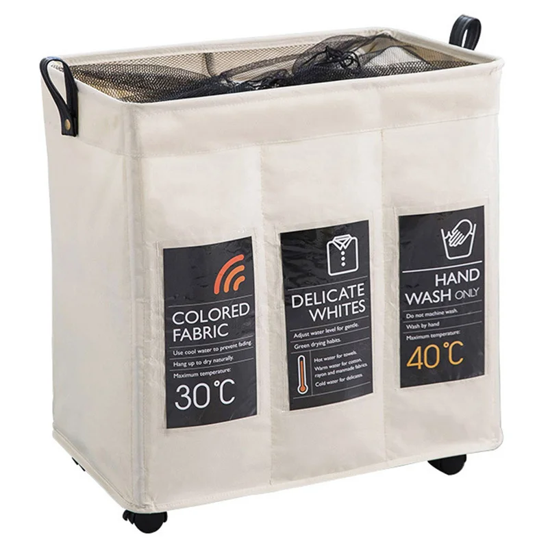 

New Three Grid Storage Baskets with Wheels Collapsible Hamper Drawstring Laundry Basket Dirty Clothes Laundry Bag Storage Mana