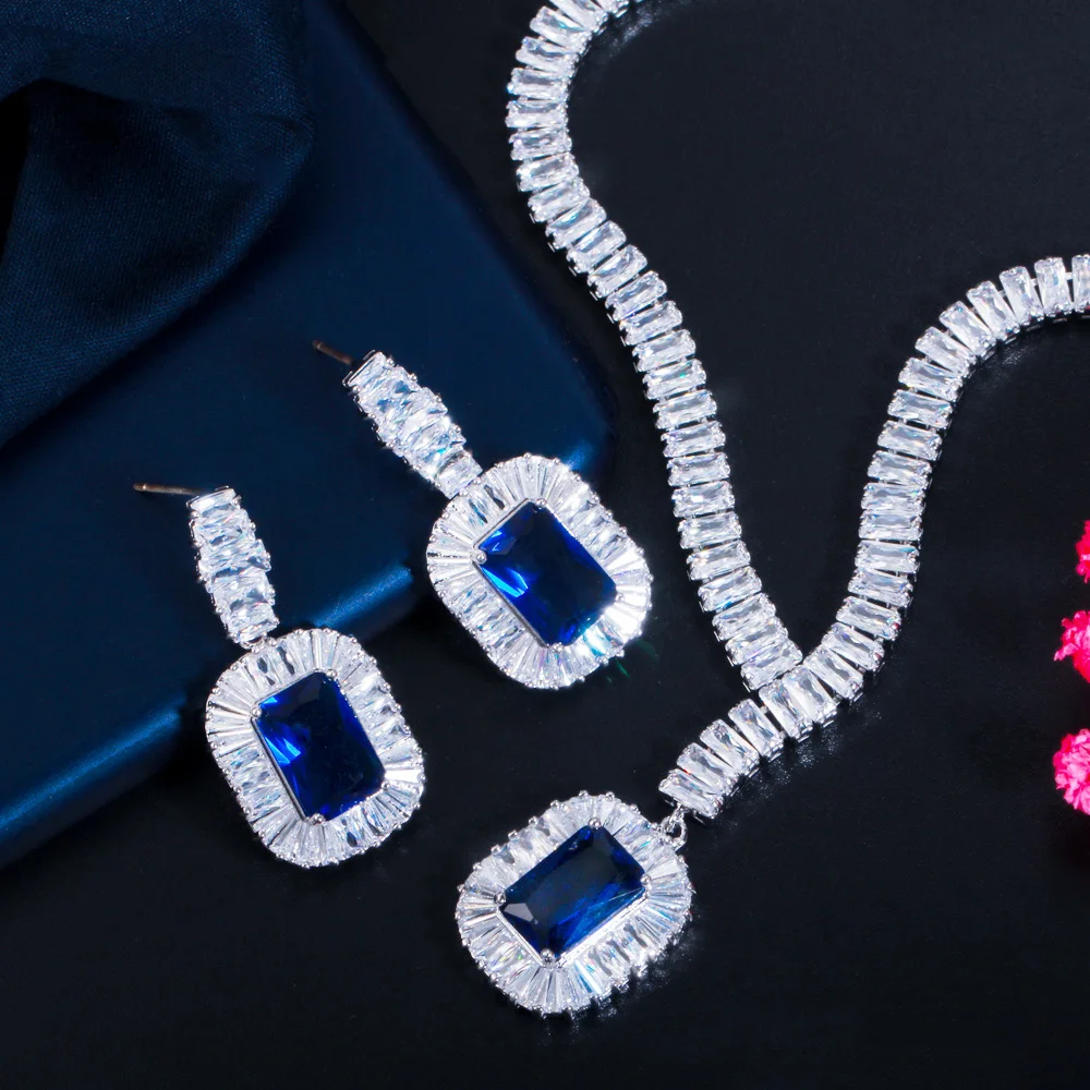 Cubic Zircon Necklace and Earrings Women Party Jewelry Set Wedding Brides T507 bridal jewelry sets