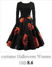 Платье для Хэллоуина; нарядное платье с принтом тыквы; платье принцессы средней длины с длинными рукавами; женский костюм; вечерние праздничные платья; большие размеры