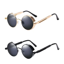 2 шт круглые металлические солнцезащитные очки стимпанк мужские женские модные очки Ретро Винтажные Солнцезащитные очки UV400(золотой+ черный и черный