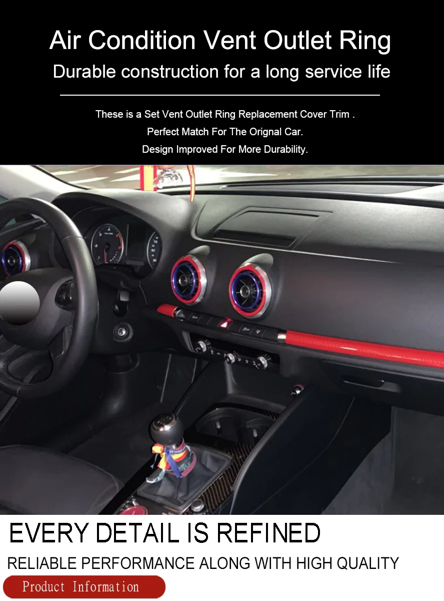 Wooeight 4Pcs Red AC Air Condition Vent Outlet Ring Replacement Cover Trim fit for AUDI A3 S3 8V Pre-facelift 2014 2015 2016 (9)
