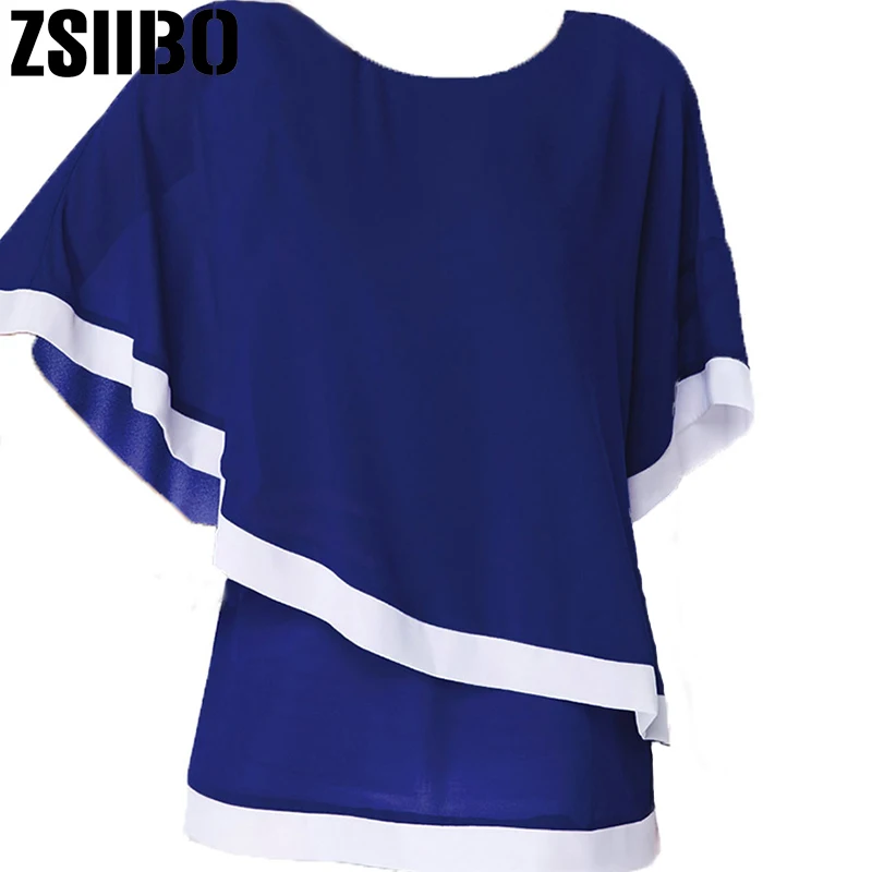 Женская двухслойная блузка с круглым вырезом и рукавом летучая мышь|Блузки| |