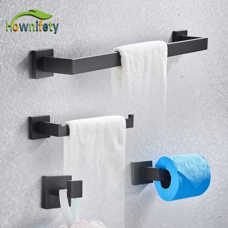 Bathroom Hardware Sets Black Toilet Paper Holder Towel Rack Robe Hook