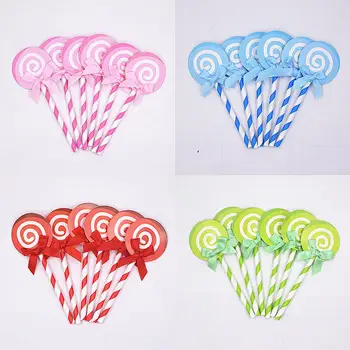 

6Pcs Paper Lollipop Bowknot Cake Cupcake Topper Birthday Party Wedding Decor Birthday Party Baby Shower Children's Day Supplies
