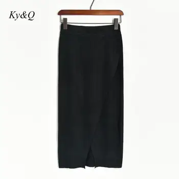 

2019 Autumn Winter New Beveled Hip Fashion Skirts Split Front Slim Black Knit Midi Skirt Office Ladies Casual Sexy Skirt Clothes