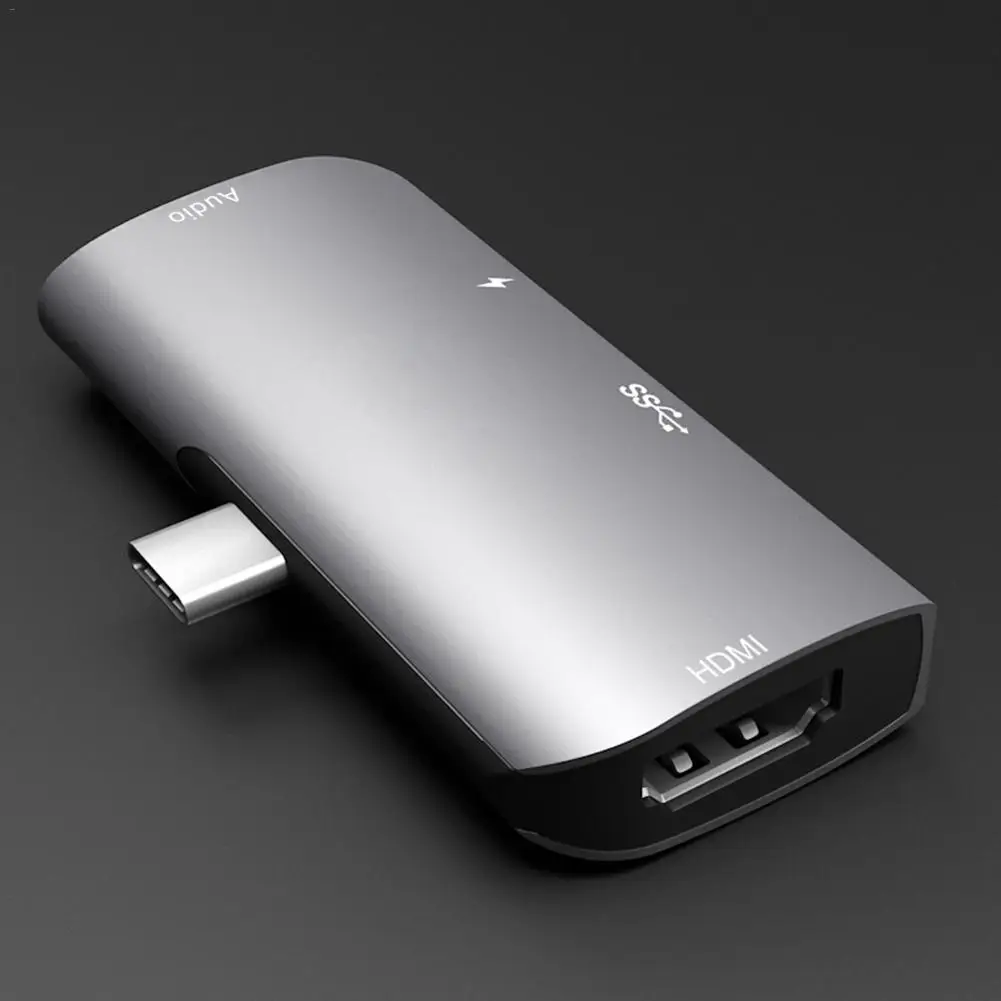 4-в-1 Алюминий Тип-C Mobile Hub адаптер с USB-C PD зарядки 4K HDMI 3,5 мм разъем для наушников Зарядное устройство для iPad Pro