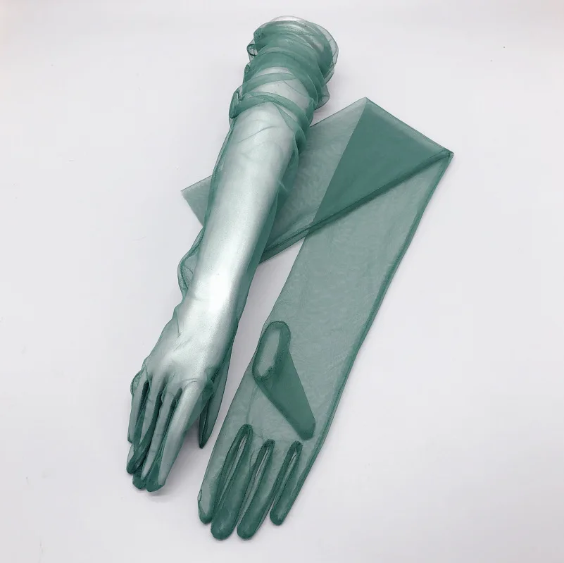 Простые Вечерние перчатки из тюля длиной 70 см - Цвет: Dark green