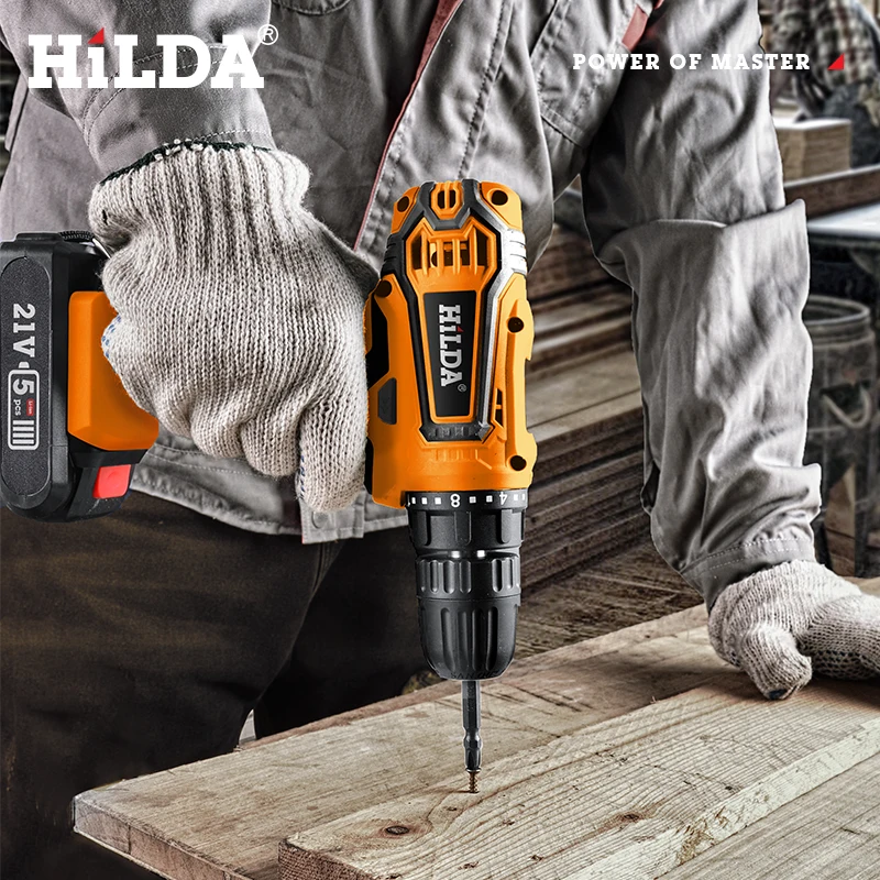 HILDA Electric Drill 12V 16V 20V Cordless Drill Electric Screwdriver Mini Wireless Power Driver DC Lithium-Ion Battery