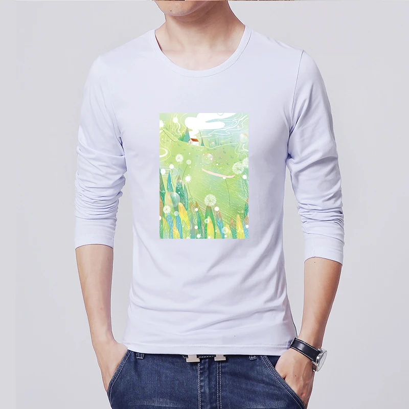 

2019 Autumn Mens T shirt 100% Cotton Long Sleeve Slim T-shirt Male Pure color High-Quality casual tee shirt white Plus size 4XL