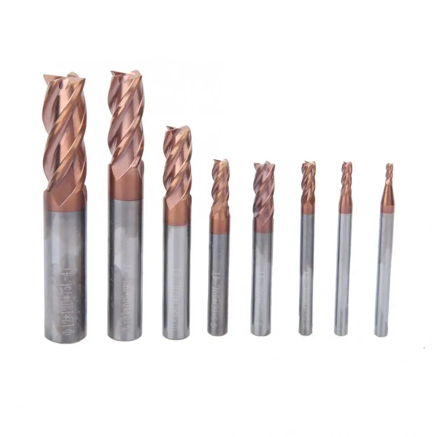 

Flute Diameter End Mill Carbide 8 Pcs Tungsten Steel End Mill Bronze Composited 4 Flutes 55HRC Milling Cutter Milling Cutter