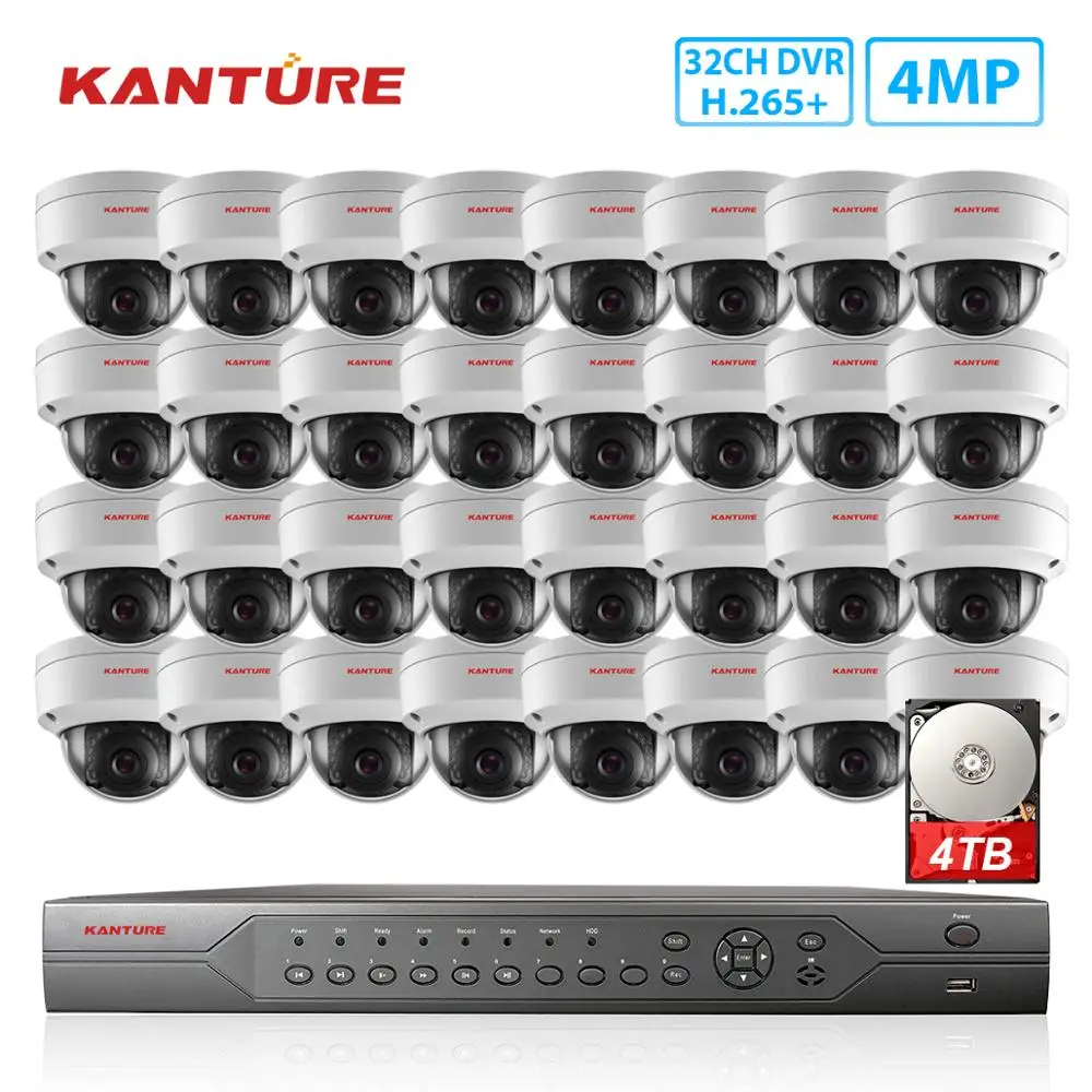 Камера видеонаблюдения KANTURE h.265 + 32 канала 4 МП IP66 антивандальная|Система