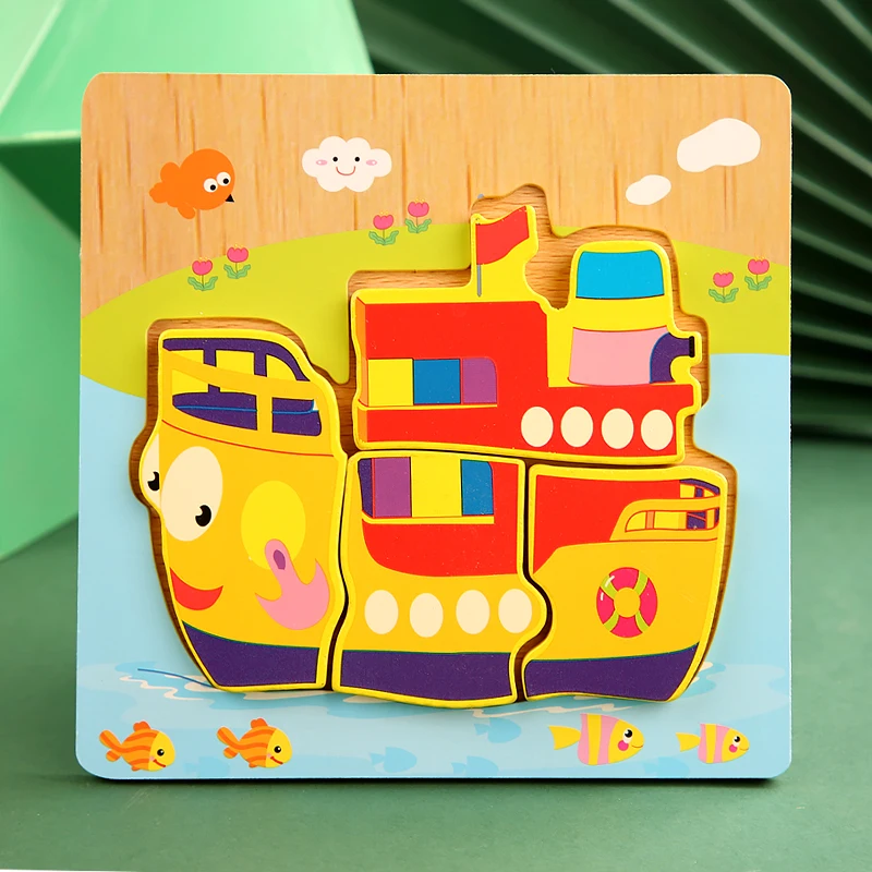 High Quality 3D Wooden Puzzles Educational Cartoon Animals Early Learning Cognition Intelligence Puzzle Game For Children Toys 7