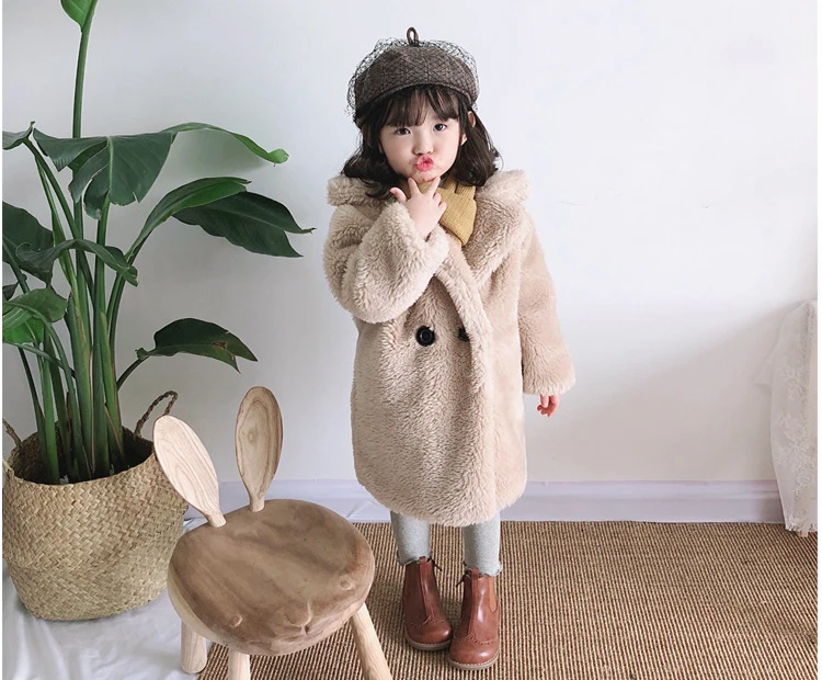 Dollplus/ Детская куртка; Детское пальто-кардиган из овечьей шерсти; плотные повседневные куртки для девочек; теплая верхняя одежда из искусственного меха для девочек-подростков