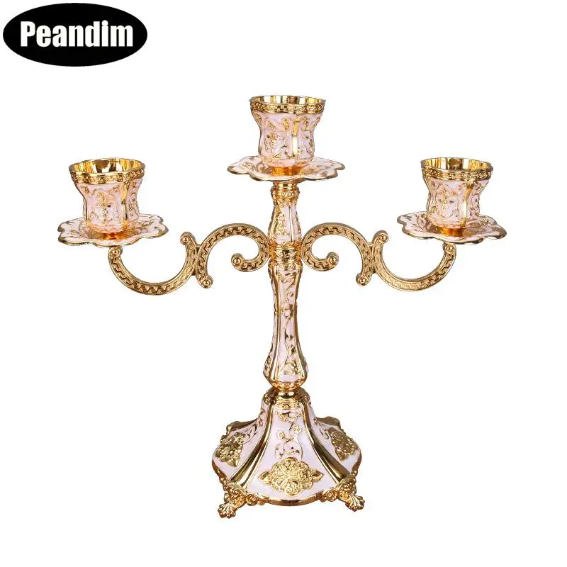 Peandim Elegant Gold Plated Candle Holders Tabletop Stand Wedding