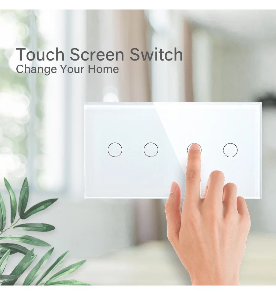 BSEED Double 2Gang 1Way Dimmer Touch Light Switch Crystal Panel Wall Switches Touch Sensor Dimmable Led Light EU Standard Switch illuminated light switch