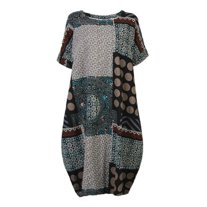 1 Женское летнее платье, повседневное, свободное, короткий рукав, с принтом, Boho, женское платье большого размера, Rk - Цвет: 1