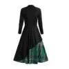 Women Plaid Bowknot Dress Winter Autumn Long-sleeved Round Neck Stitching Big Swing Dresses 2021 Christmas Party Dress Vestidos 4