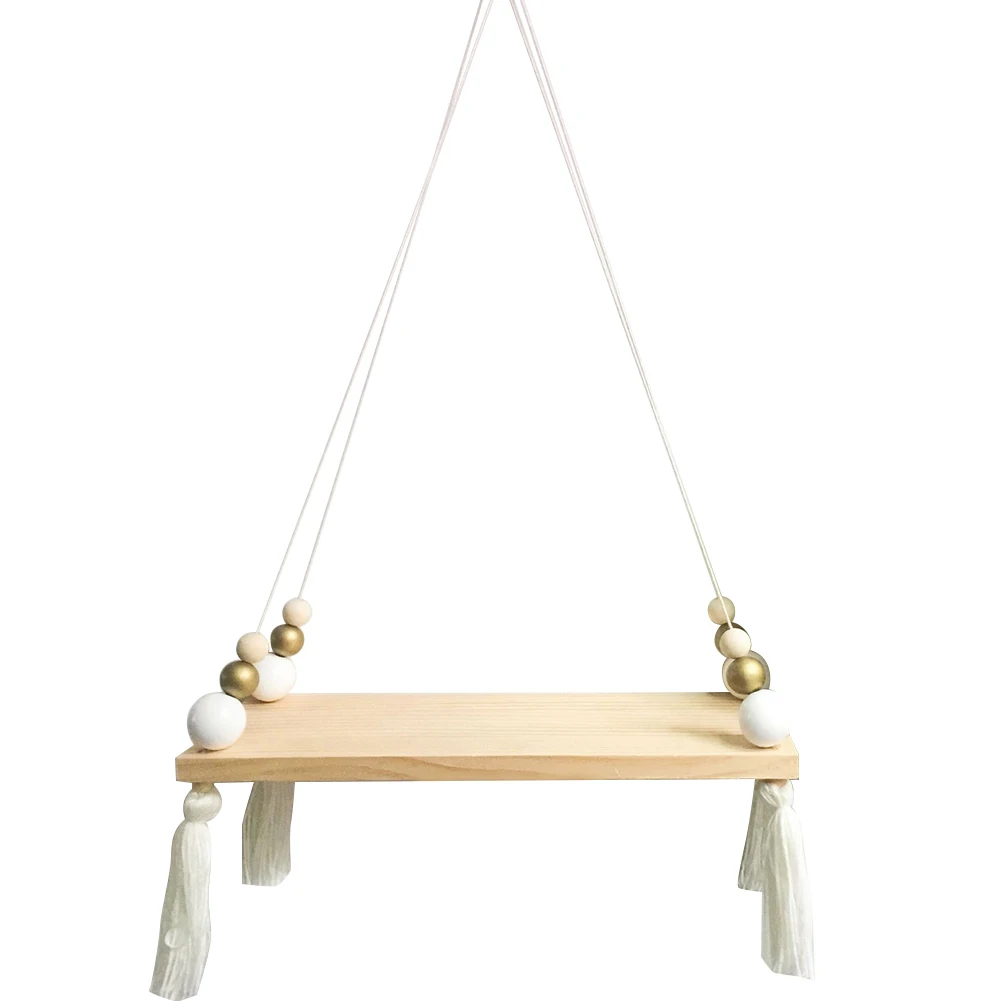 Wall Hanging Decoration Rack Wooden Board Beads Tassel Storage Shelf Holder Bedroom Wedding Backdrop Home Wall Hanging Decor