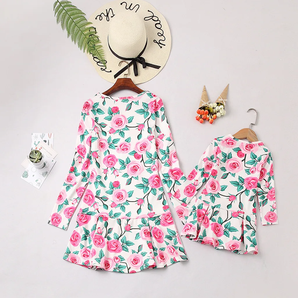 Детское мини-платье для маленьких девочек «Мама и я» праздничная одежда для мамы и дочки семейная одежда с длинными рукавами, круглым вырезом и цветочным принтом, платье# SS