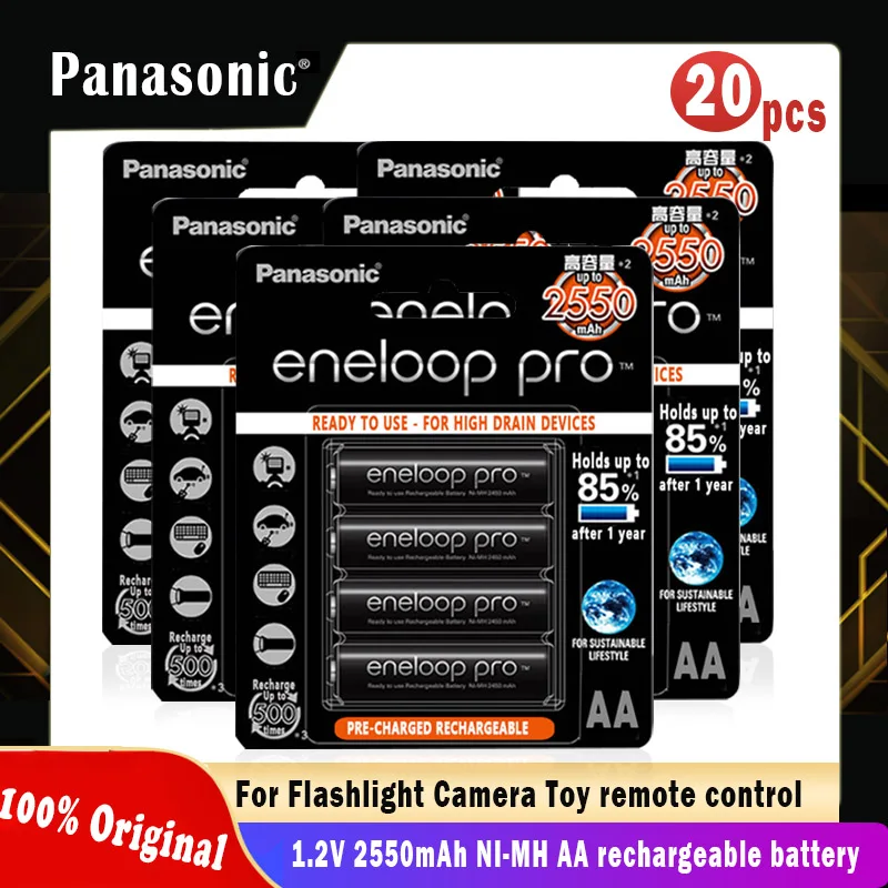 20 шт. Оригинальная батарея Panasonic Eneloop Pro AA 2550mAh 1 2 V Ni MH камера Фонарик Игрушка