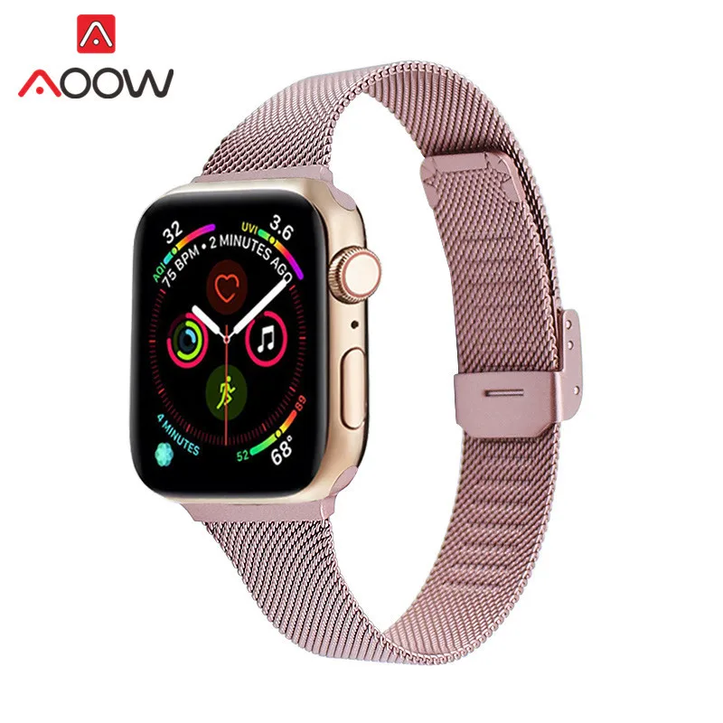 Тонкий Миланский ремешок-петля для Apple Watch 5, 4, 38 мм, 42 мм, 40 мм, 44 мм, браслет из нержавеющей стали для часов iWatch Series 3, 2, 1
