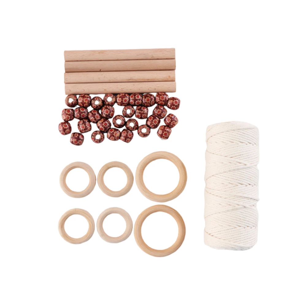 

Multipurpose DIY Handmade Macrame Rope Home Wooden Stick Decorative Knitting Kit Plant Hanger Natural Crafts Beads Non Toxic