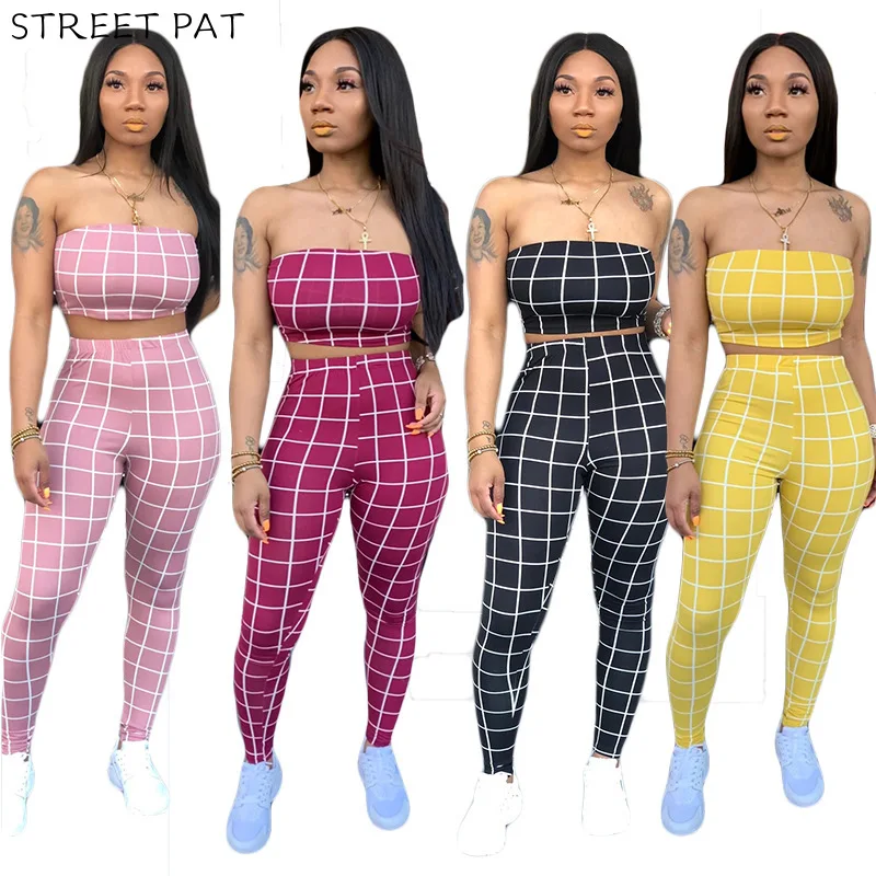 

Sexy Grid 2 Piece Set Women Clothing Crop Top And Pants Fall Clothes Chandal Mujer 2 Piezas Festival Club Outfits 2020