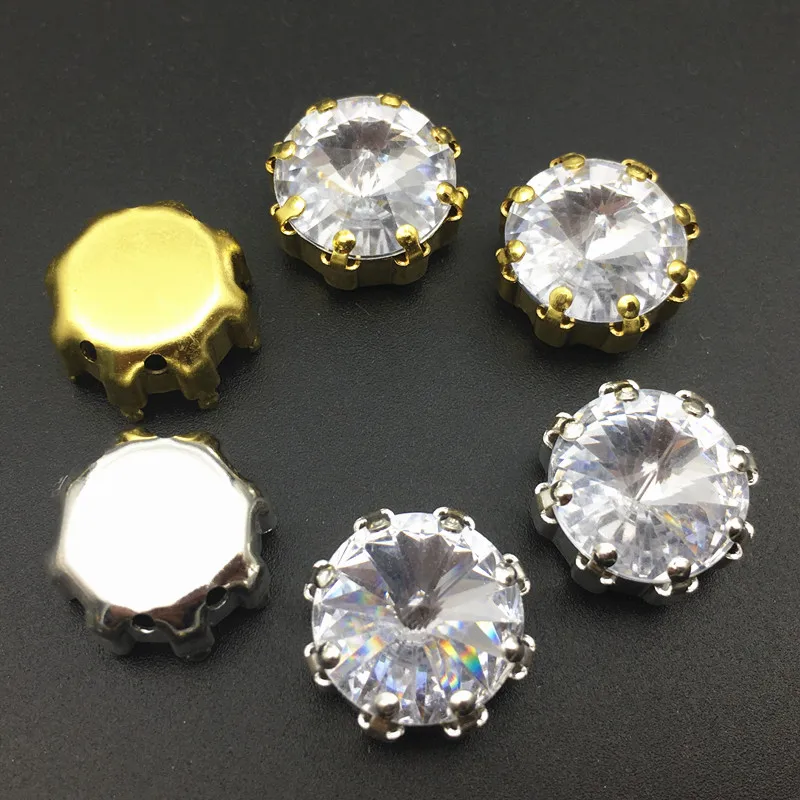 crystal clear 12 мм круглые стразы Rivoli из смолы с плоской задней частью пришивные стразы с золотой/серебряной короной diy свадебное платье - Цвет: crystal clear