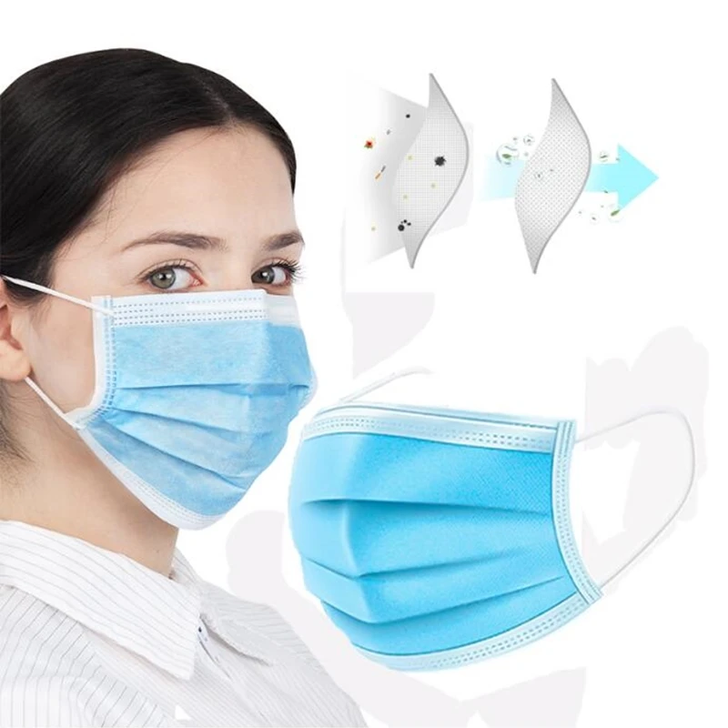 

100 PCS Face Mouth Masks Non Woven Disposable Anti-Dust Surgical Earloops Masks Anti-virus 2019-nCoV Facial Protective