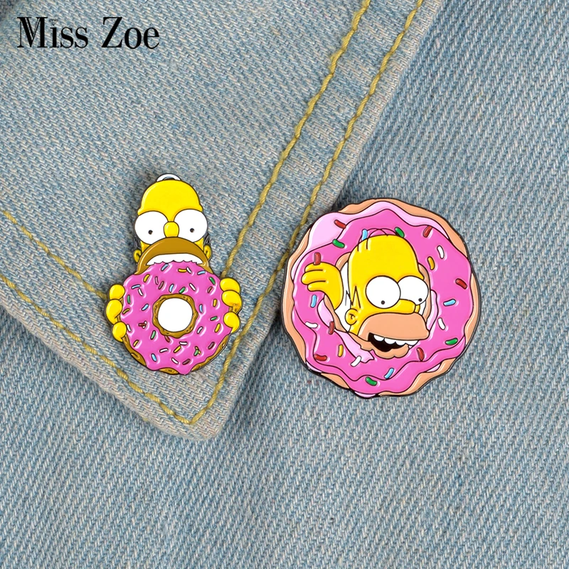 

Homer Simpson Donut Enamel pins Custom Funny Anime Brooch Bag Clothes Lapel Pin Cartoon Comics Badge TV series Jewelry Gift Fans