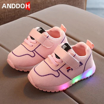 

Size 21-30 Baby Casual Shoes with Lights Girls Lightweight Breathable Shoes Children Luminous Sneakers Boys Led Glowing Sneakers