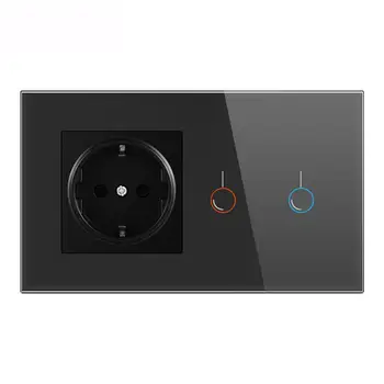 

Smart Switch with EU Socket Tempered Glass Panel Wall Mounted Touch Control Switch for Home Office EU Plug