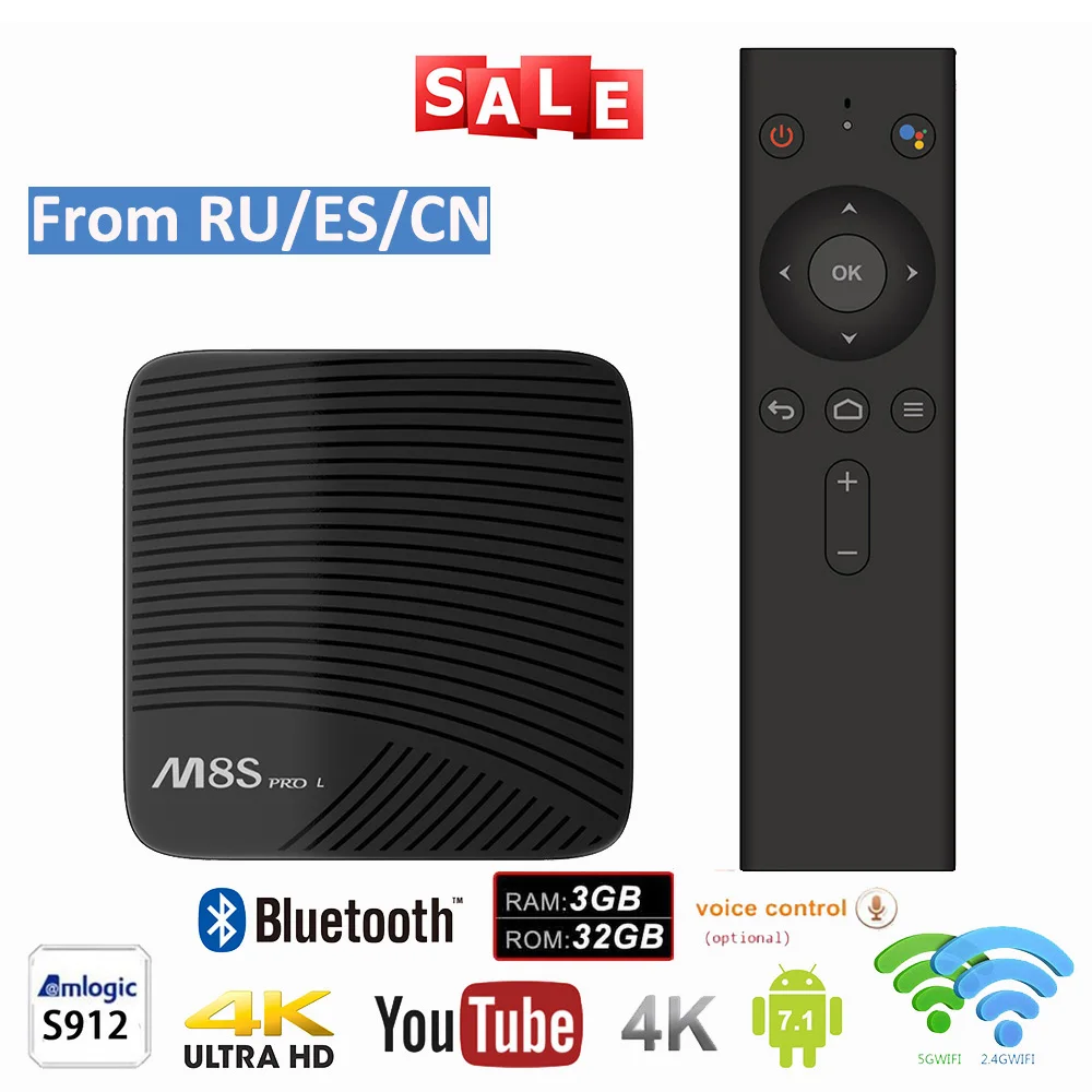 

Mecool M8S Pro L TV Box Voice Remote Control Amlogic S912 Android 7.1 Bluetooth 4.0 Dual 2.4G/5G WiFi 4K UHD IPTV Set-top Box