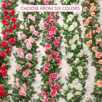 

2.2M Simulation Rose Flower Rattan Artificial Flower Vine Silk Wisteria Garland Hanging Rattan For Wedding Arch Garden Wall Deco