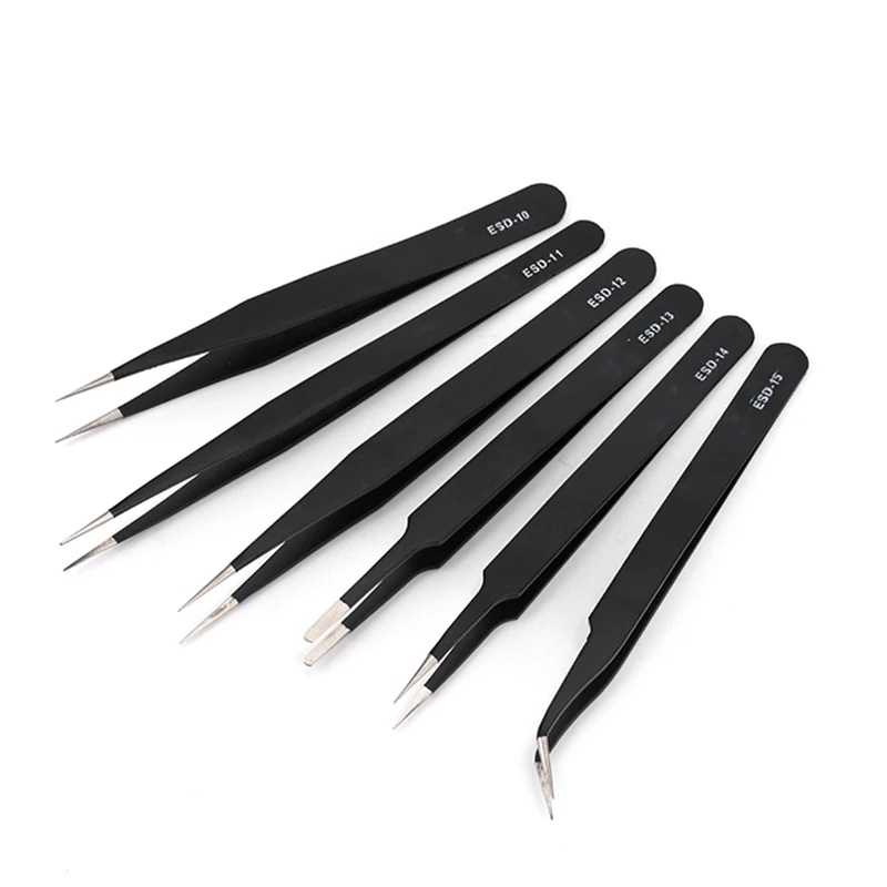 Anti-static ESD Stainless Steel Tweezers Electronics Industrial Precision Curved Straight Tip Phone Maintenance Repair Hand Tool