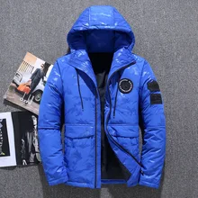 Новинка, корейский стиль, зимняя мужская куртка, короткий пуховик, мужской бренд, с капюшоном, воротник, теплый, белый, утиный пух, куртка, Мужская, пальто, вышивка